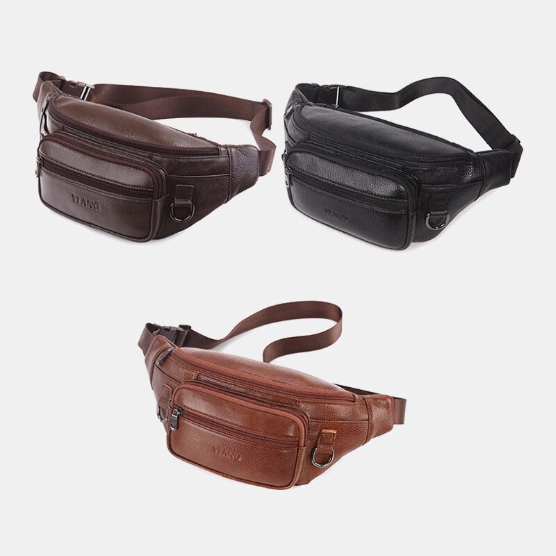 Hombres De Cuero Genuino Color Sólido Multi-carry Crossbody Bag Chest Bag Belt Bag Riñonera