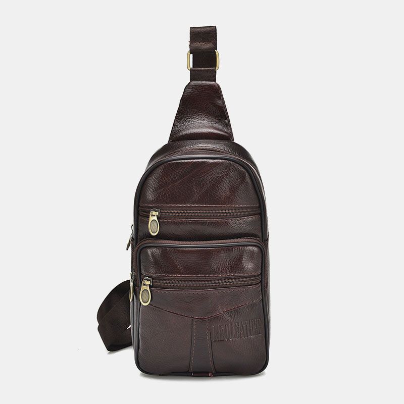 Hombres De Cuero Genuino Moda Retro Casual Bolso De Hombro De Cuero De Gran Capacidad Bolso De Pecho