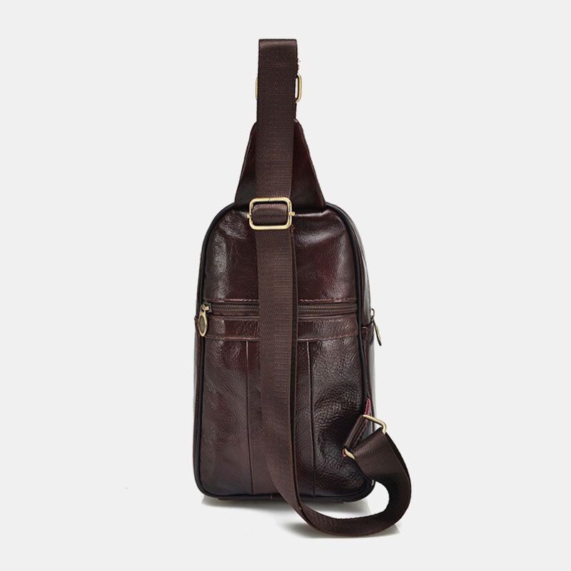 Hombres De Cuero Genuino Moda Retro Casual Bolso De Hombro De Cuero De Gran Capacidad Bolso De Pecho