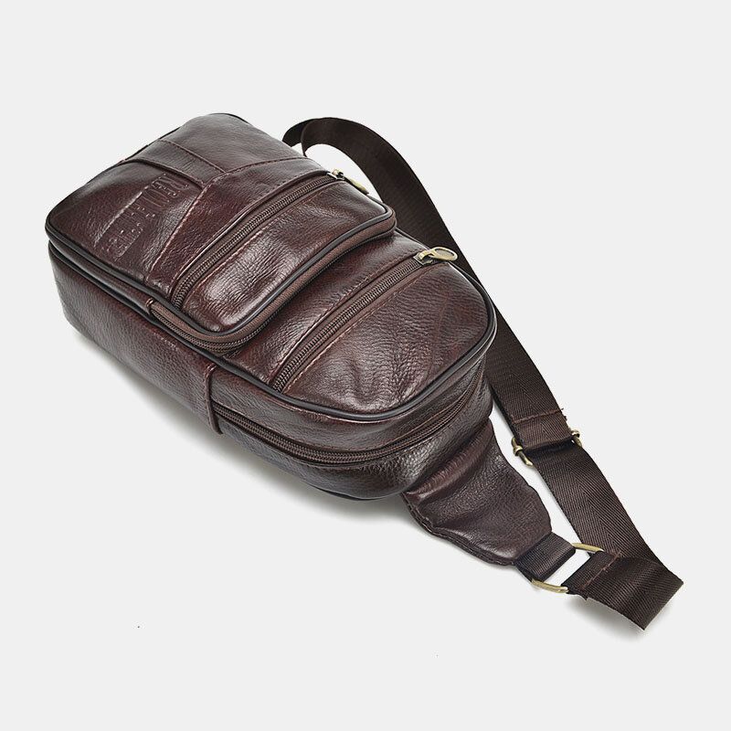 Hombres De Cuero Genuino Moda Retro Casual Bolso De Hombro De Cuero De Gran Capacidad Bolso De Pecho