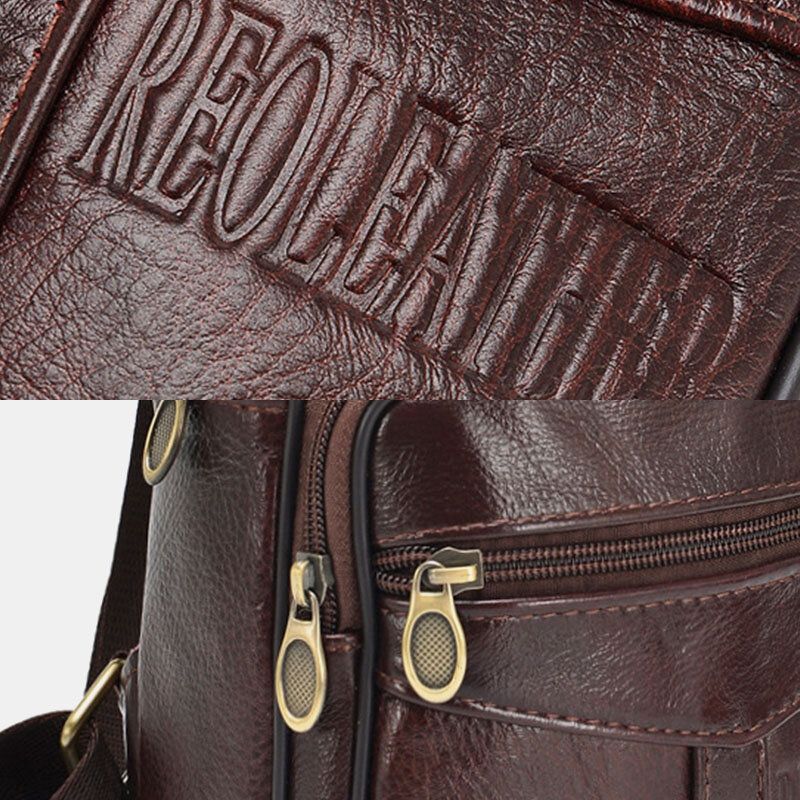 Hombres De Cuero Genuino Moda Retro Casual Bolso De Hombro De Cuero De Gran Capacidad Bolso De Pecho