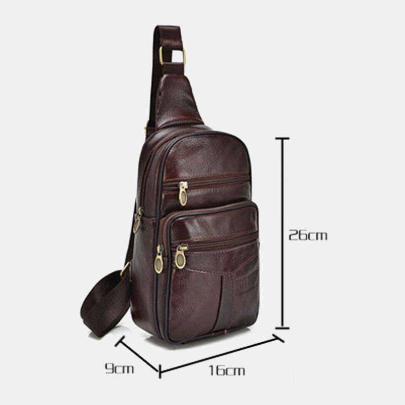 Hombres De Cuero Genuino Moda Retro Casual Bolso De Hombro De Cuero De Gran Capacidad Bolso De Pecho