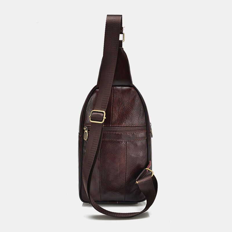 Hombres De Cuero Genuino Moda Retro Casual Bolso De Hombro De Cuero De Gran Capacidad Bolso De Pecho