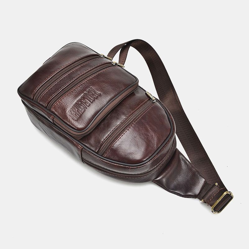 Hombres De Cuero Genuino Moda Retro Casual Bolso De Hombro De Cuero De Gran Capacidad Bolso De Pecho