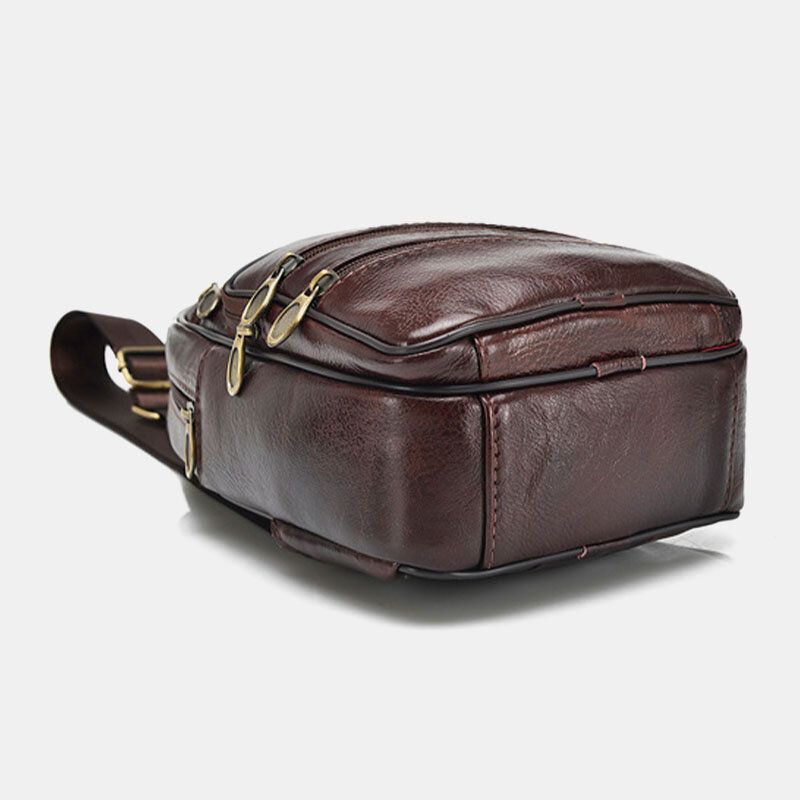 Hombres De Cuero Genuino Moda Retro Casual Bolso De Hombro De Cuero De Gran Capacidad Bolso De Pecho