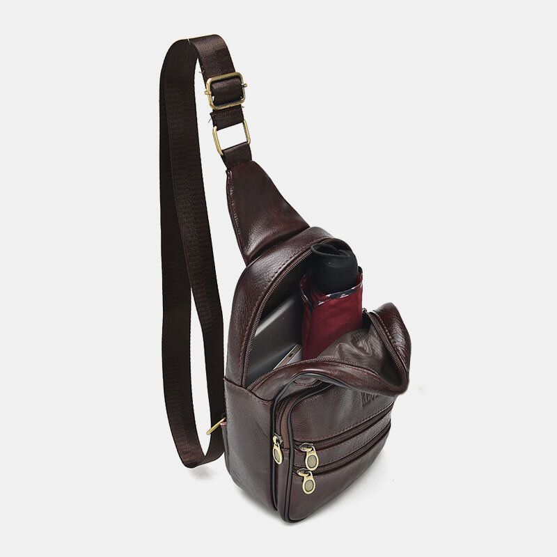 Hombres De Cuero Genuino Moda Retro Casual Bolso De Hombro De Cuero De Gran Capacidad Bolso De Pecho