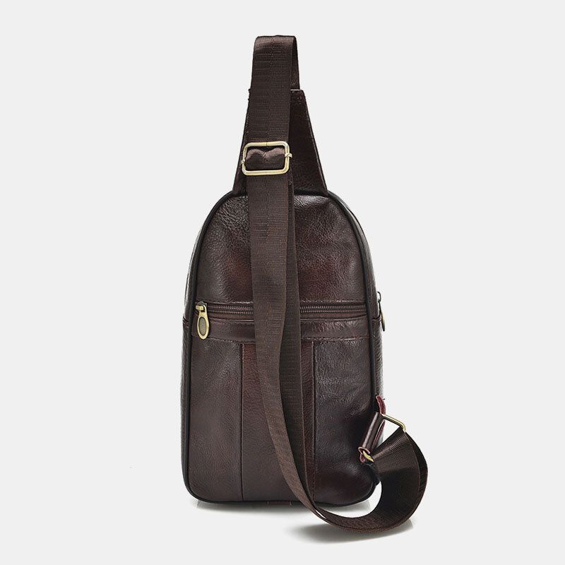 Hombres De Cuero Genuino Moda Retro Casual Bolso De Hombro De Cuero Bolso De Pecho