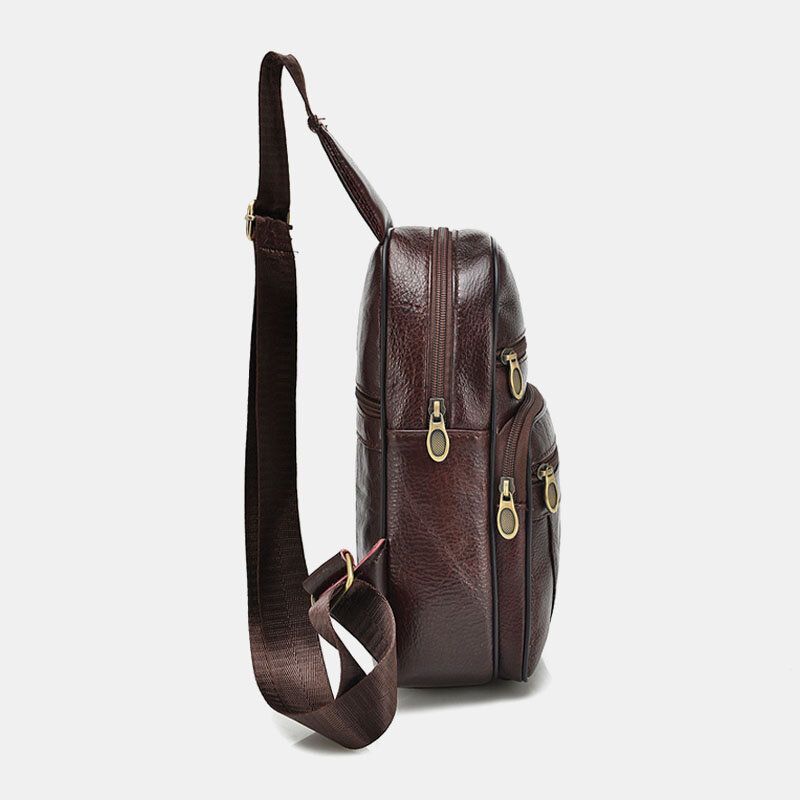 Hombres De Cuero Genuino Moda Retro Casual Bolso De Hombro De Cuero Bolso De Pecho