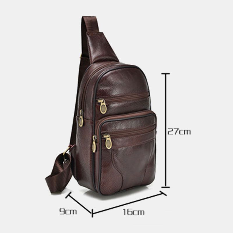 Hombres De Cuero Genuino Moda Retro Casual Bolso De Hombro De Cuero Bolso De Pecho