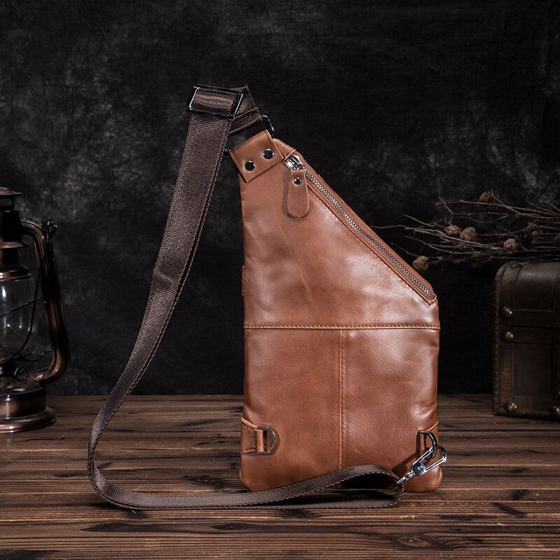 Hombres De Cuero Genuino Multi-carry Retro 9 Pulgadas De Gran Capacidad Teléfono Cámara Pecho Bolsas Crossbody Bag