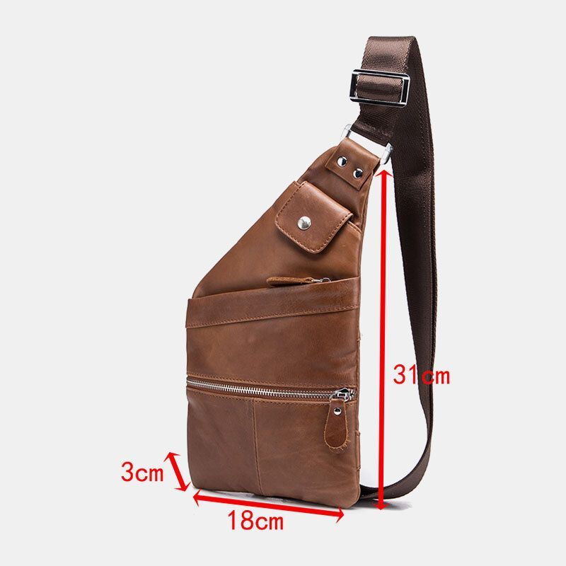 Hombres De Cuero Genuino Multi-carry Retro 9 Pulgadas De Gran Capacidad Teléfono Cámara Pecho Bolsas Crossbody Bag