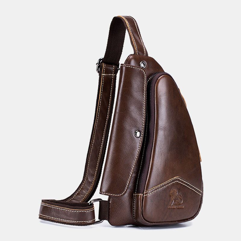 Hombres De Cuero Genuino De Piel De Vaca Con Forma De Triángulo Moda Retro Bolso De Hombro De Negocios Bolso En El Pecho