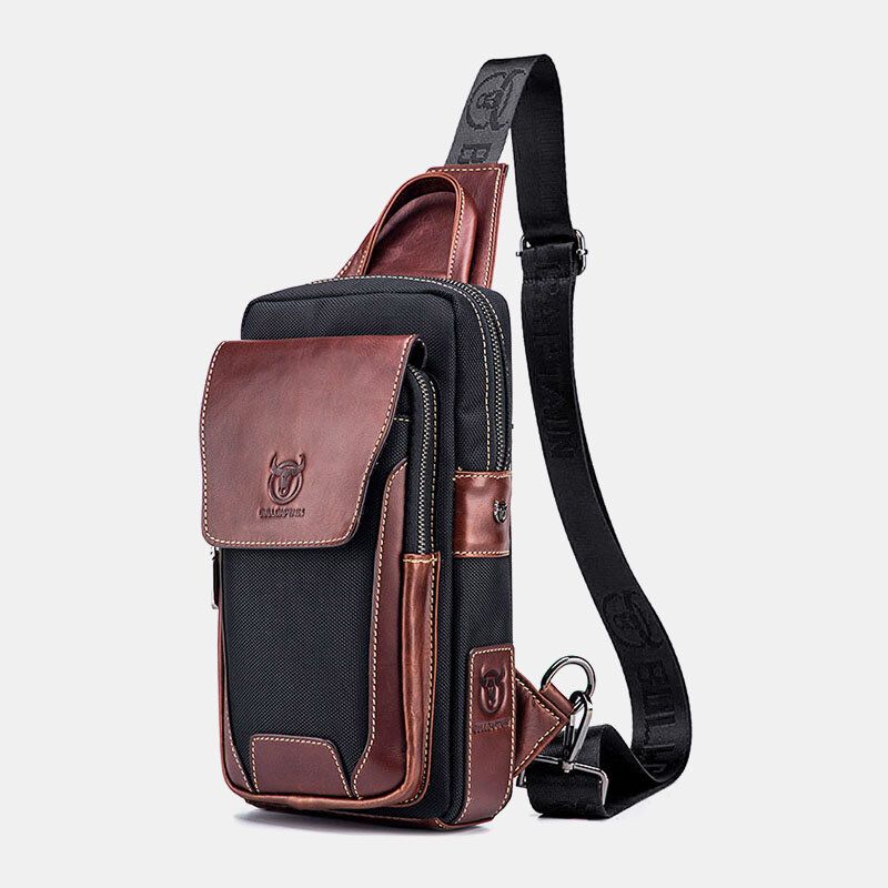 Hombres De Cuero Genuino De Piel De Vaca En Contraste De Color Retro Fashion Chets Bag Crossbody Bag