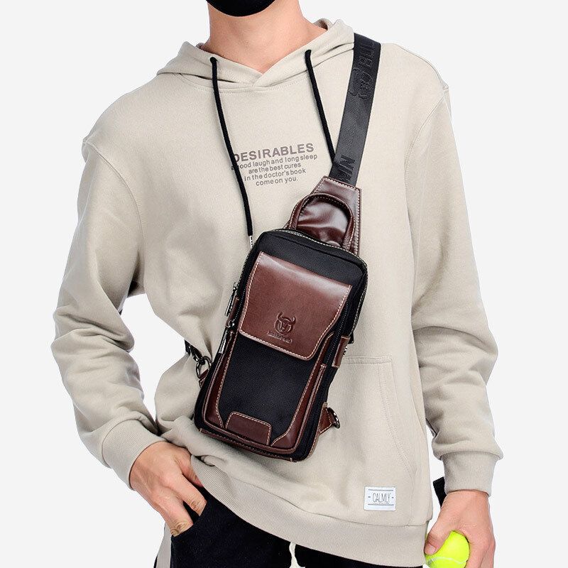 Hombres De Cuero Genuino De Piel De Vaca En Contraste De Color Retro Fashion Chets Bag Crossbody Bag