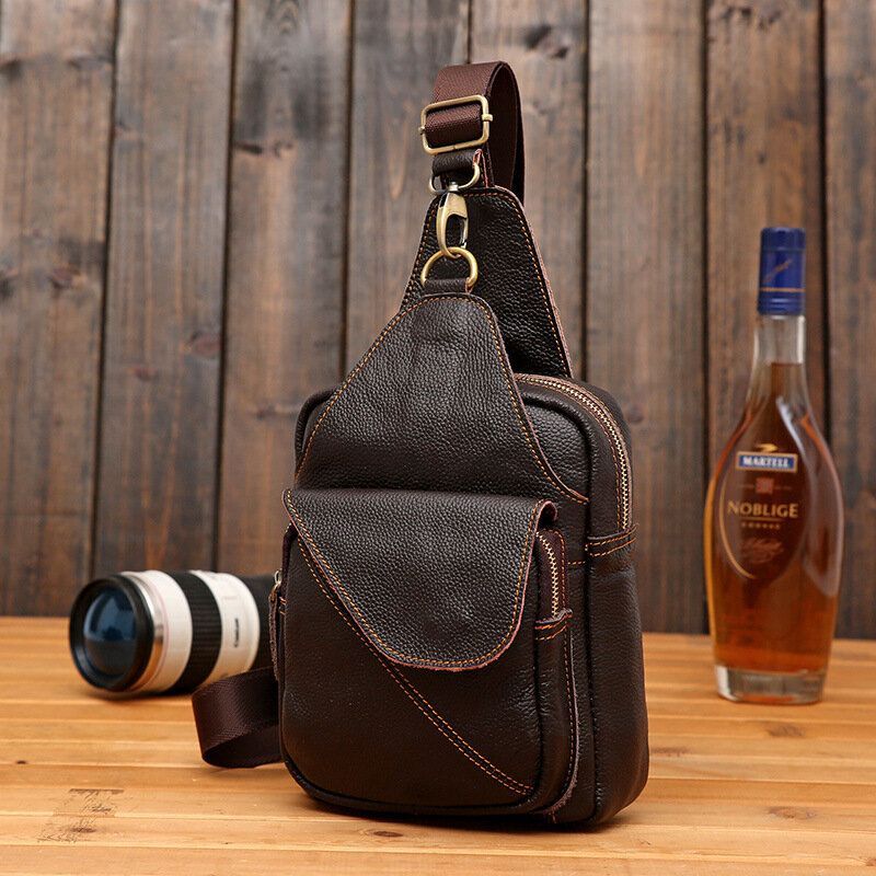 Hombres De Cuero Genuino Retro Business Casual Multi-carry Chest Bag Crossbody Bag