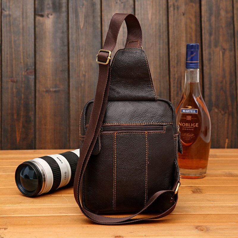 Hombres De Cuero Genuino Retro Business Casual Multi-carry Chest Bag Crossbody Bag