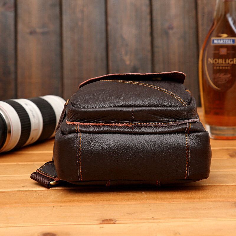 Hombres De Cuero Genuino Retro Business Casual Multi-carry Chest Bag Crossbody Bag