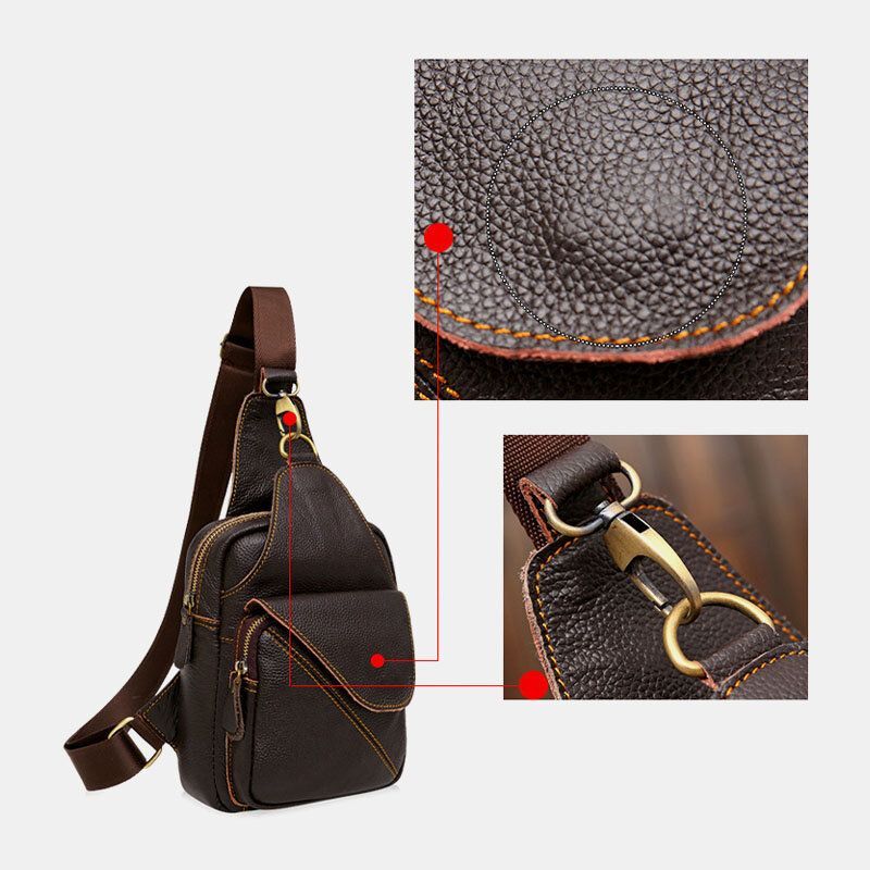 Hombres De Cuero Genuino Retro Business Casual Multi-carry Chest Bag Crossbody Bag