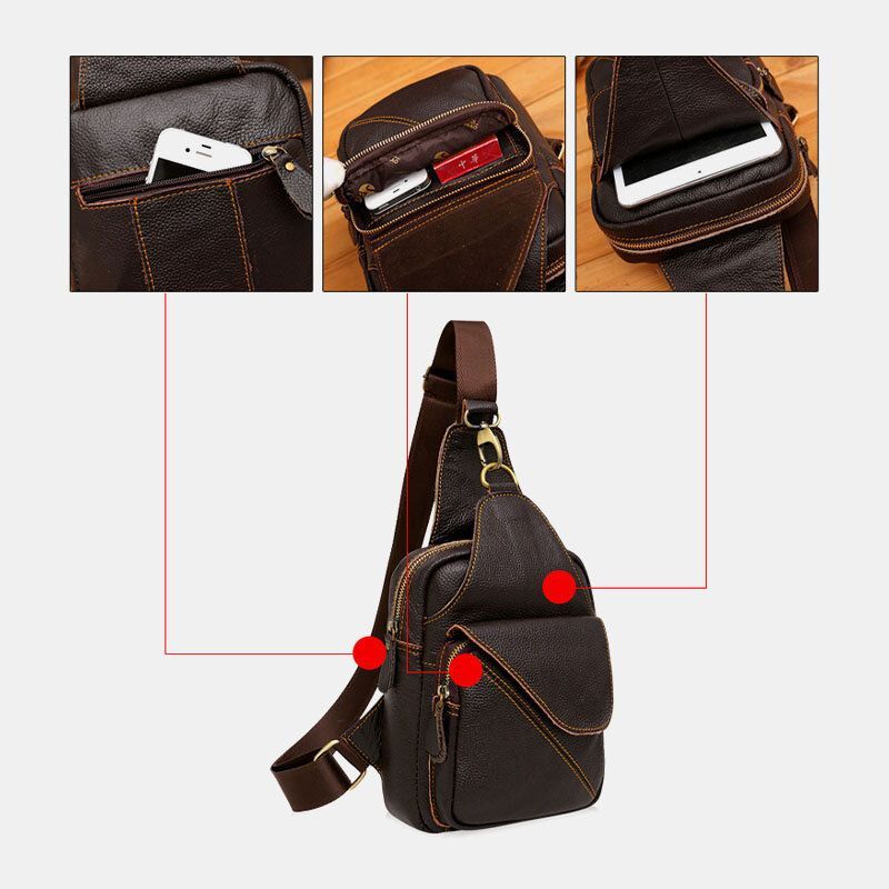 Hombres De Cuero Genuino Retro Business Casual Multi-carry Chest Bag Crossbody Bag