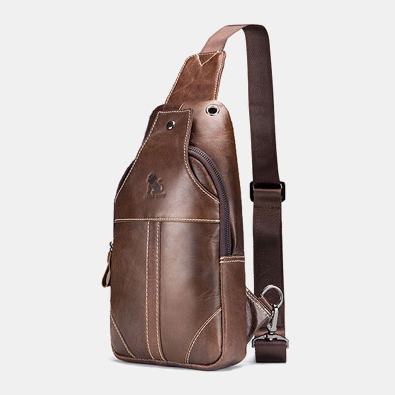 Hombres De Cuero Genuino Retro Business Resistente Al Desgaste Color Sólido Bolso De Hombro De Piel De Vaca Bolso De Pecho