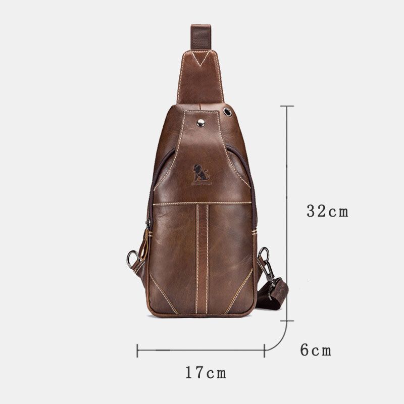 Hombres De Cuero Genuino Retro Business Resistente Al Desgaste Color Sólido Bolso De Hombro De Piel De Vaca Bolso De Pecho