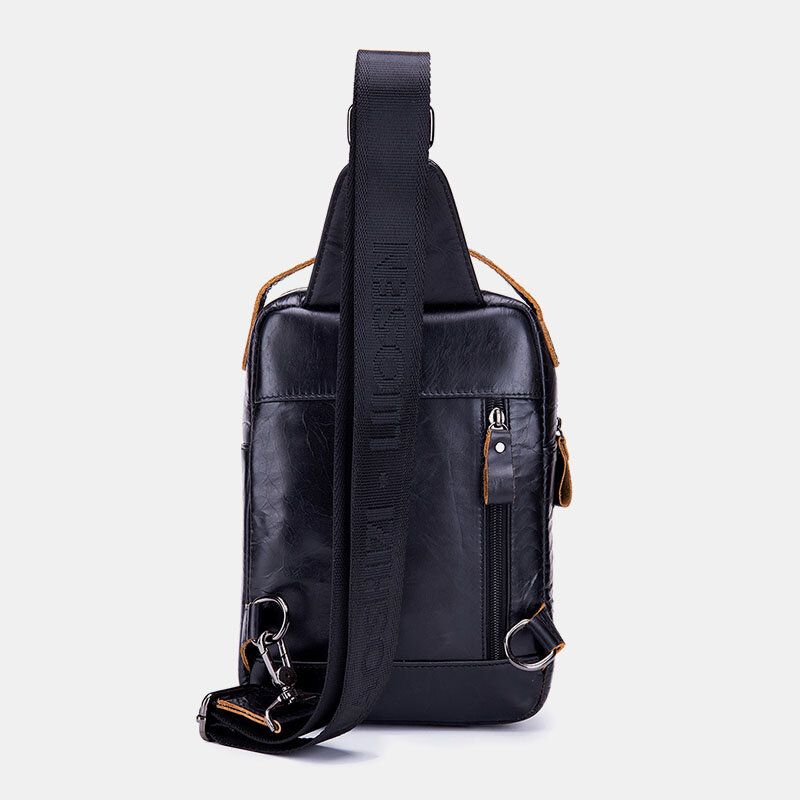 Hombres De Cuero Genuino Retro Negocios Casual Color Sólido Bolso De Hombro De Cuero Bolso Bandolera Bolso En El Pecho