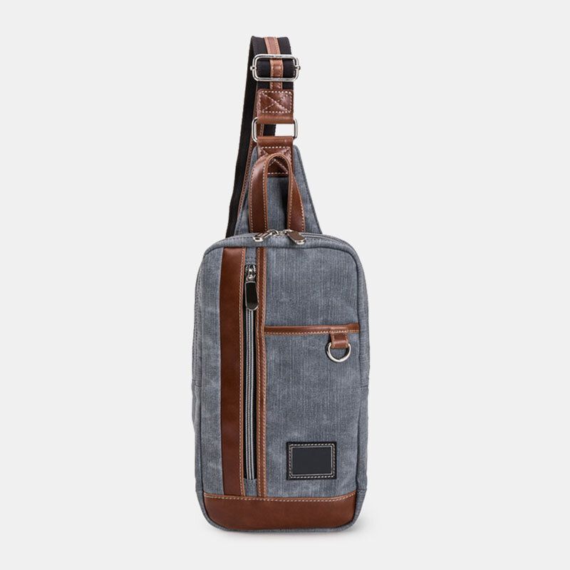 Hombres De Cuero Genuino Y Lona Casual Moda Deportiva Bolsa De Pecho Bolsa De Hombro