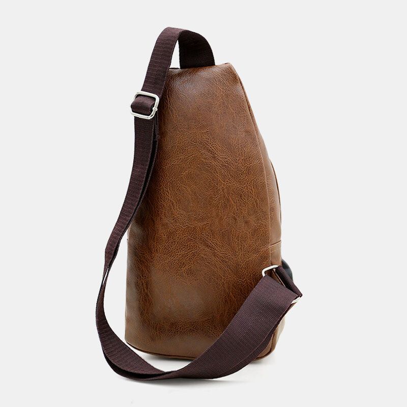 Hombres De Cuero De Imitación De Carga Usb Auriculares Viajes Retro Business Chest Bag Crossbody Bag