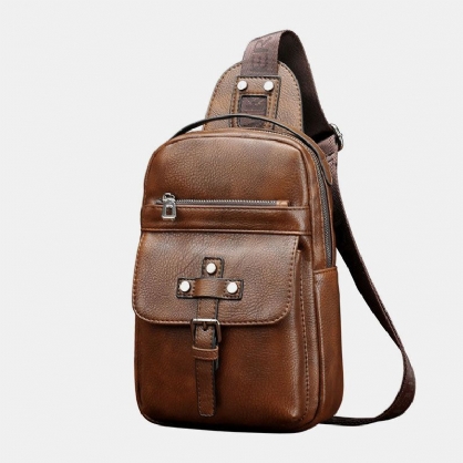 Hombres De Cuero De Imitación De Gran Capacidad Retro Business Chest Bag Sling Bag Crossbody Bag