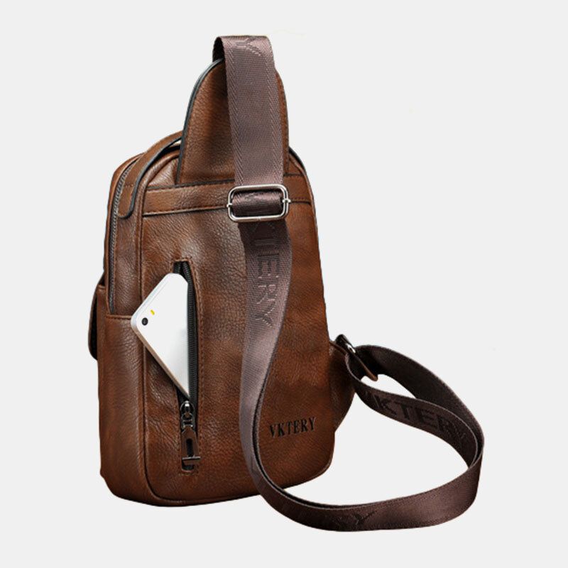 Hombres De Cuero De Imitación De Gran Capacidad Retro Business Chest Bag Sling Bag Crossbody Bag