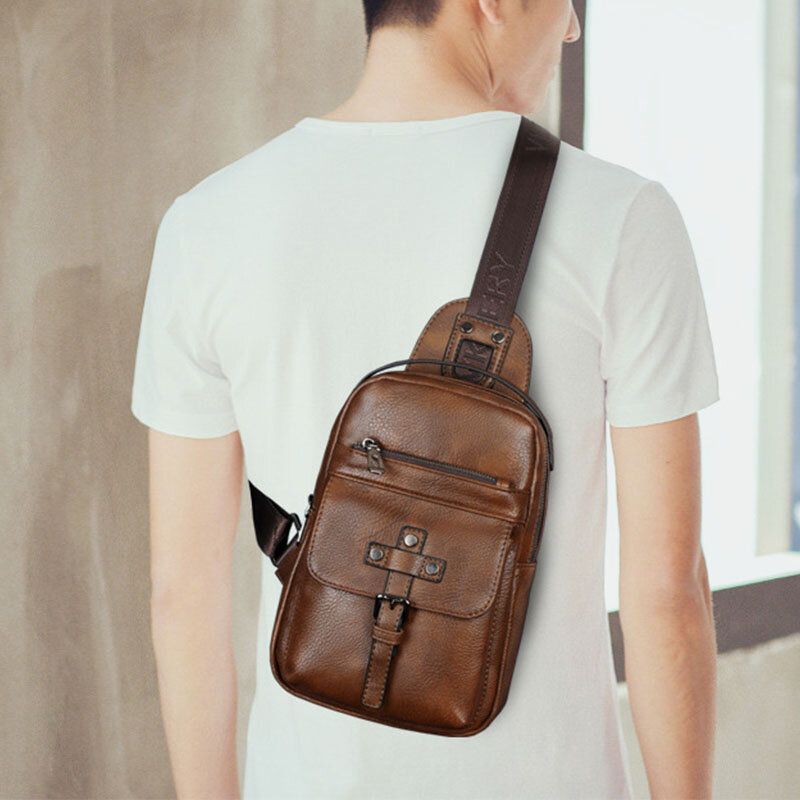 Hombres De Cuero De Imitación De Gran Capacidad Retro Business Chest Bag Sling Bag Crossbody Bag