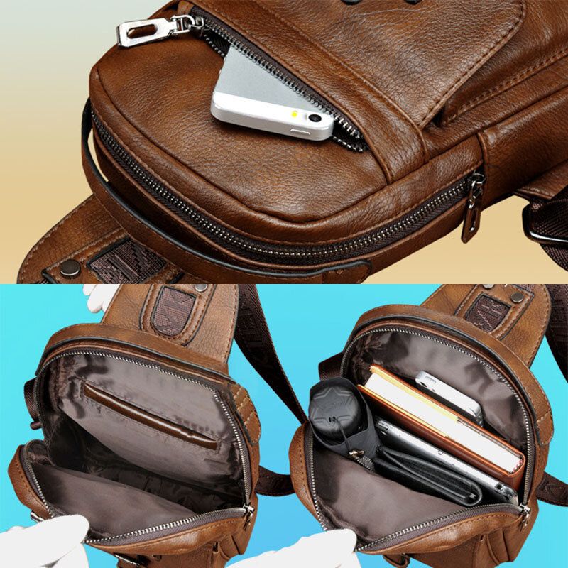 Hombres De Cuero De Imitación De Gran Capacidad Retro Business Chest Bag Sling Bag Crossbody Bag