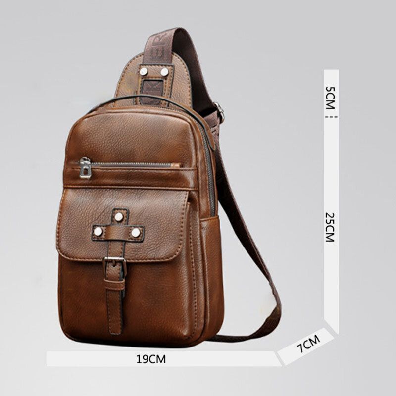 Hombres De Cuero De Imitación De Gran Capacidad Retro Business Chest Bag Sling Bag Crossbody Bag