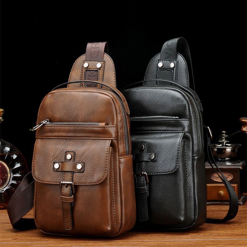 Hombres De Cuero De Imitación De Gran Capacidad Retro Business Chest Bag Sling Bag Crossbody Bag