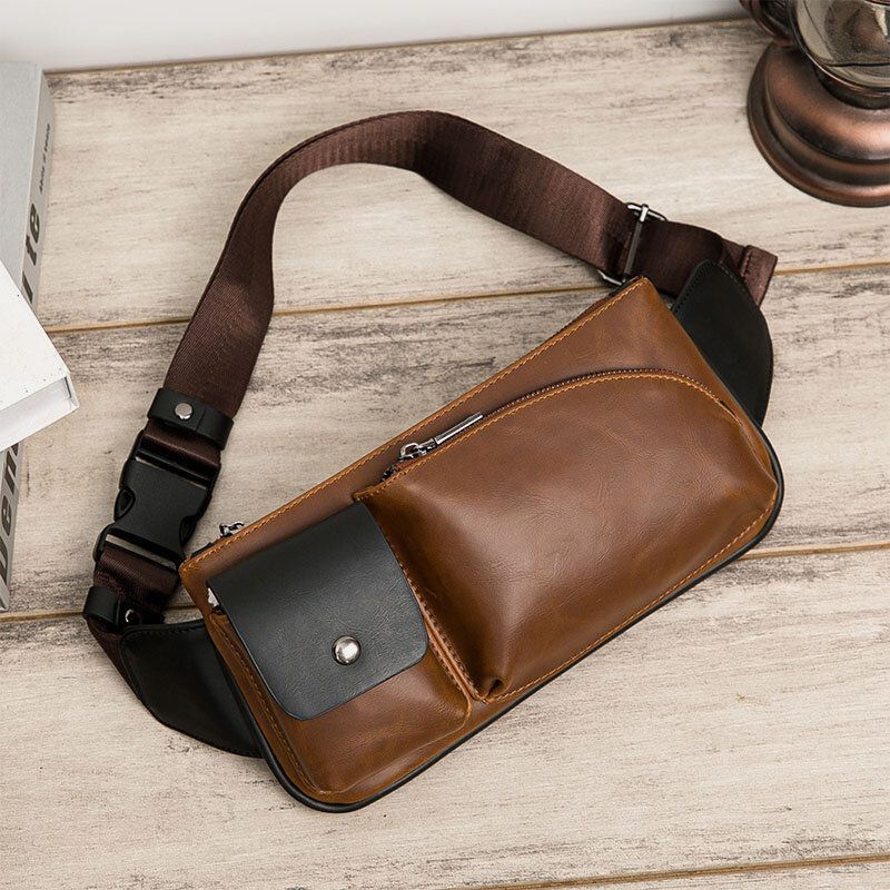 Hombres Faux Leather Retro Business Casual Multi-carry Riñonera Bag Chest Bag Sling Bag