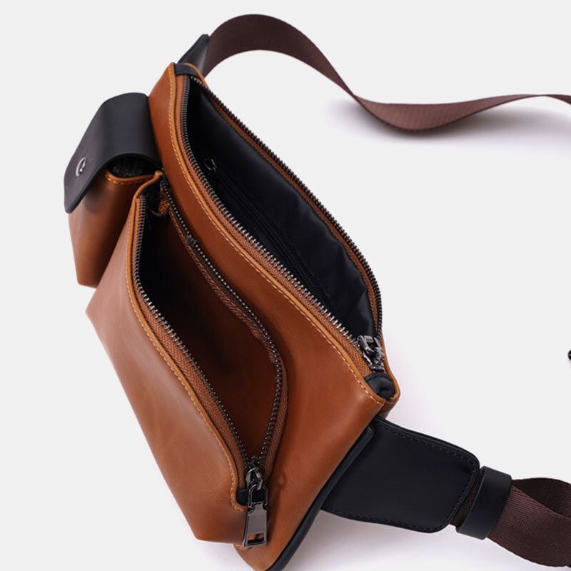 Hombres Faux Leather Retro Business Casual Multi-carry Riñonera Bag Chest Bag Sling Bag