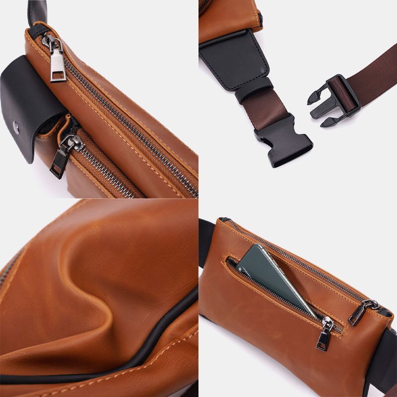 Hombres Faux Leather Retro Business Casual Multi-carry Riñonera Bag Chest Bag Sling Bag