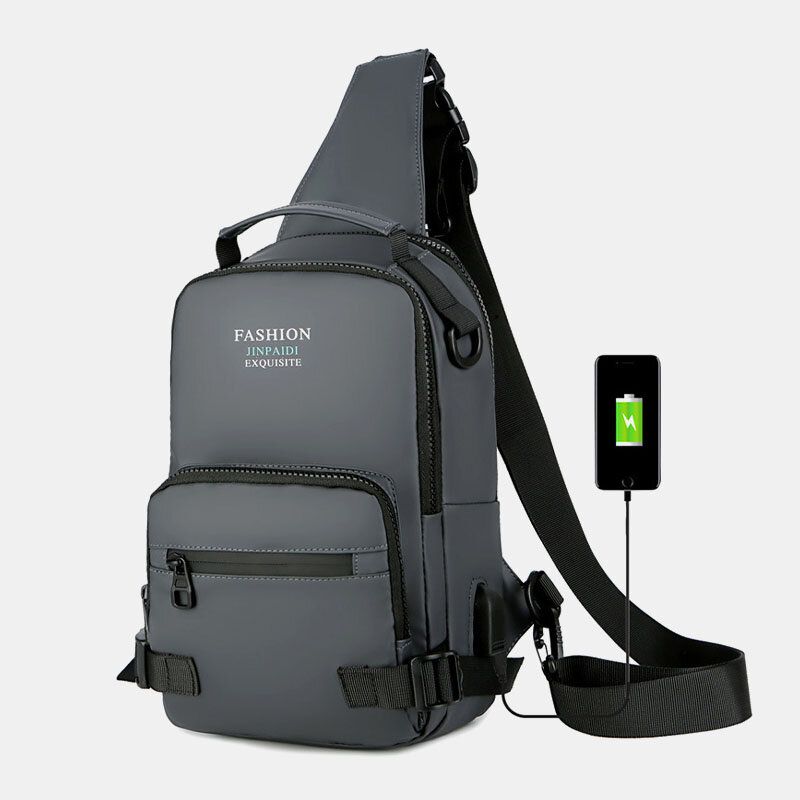 Hombres Multi-layers Space Business Bolso De Hombro Sólido Bolso Bandolera Bolso De Pecho Con Carga Usb