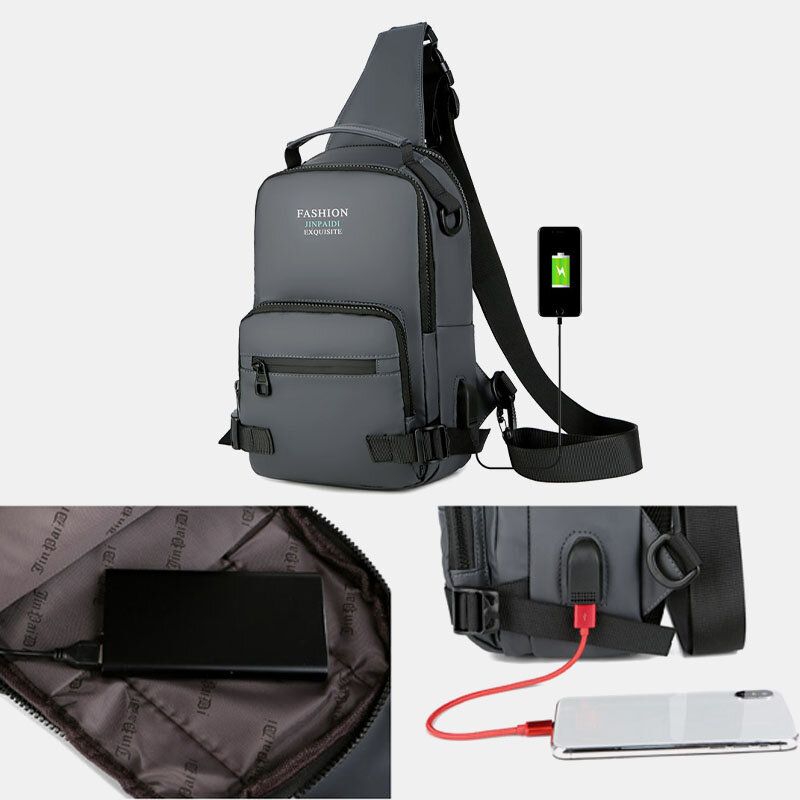 Hombres Multi-layers Space Business Bolso De Hombro Sólido Bolso Bandolera Bolso De Pecho Con Carga Usb