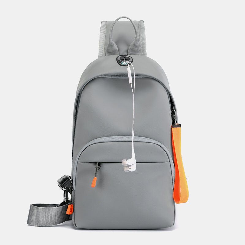 Hombres Nylon Agujero Para Auriculares Impermeable Al Aire Libre Bolso Bandolera Bolso De Pecho Bolso Bandolera