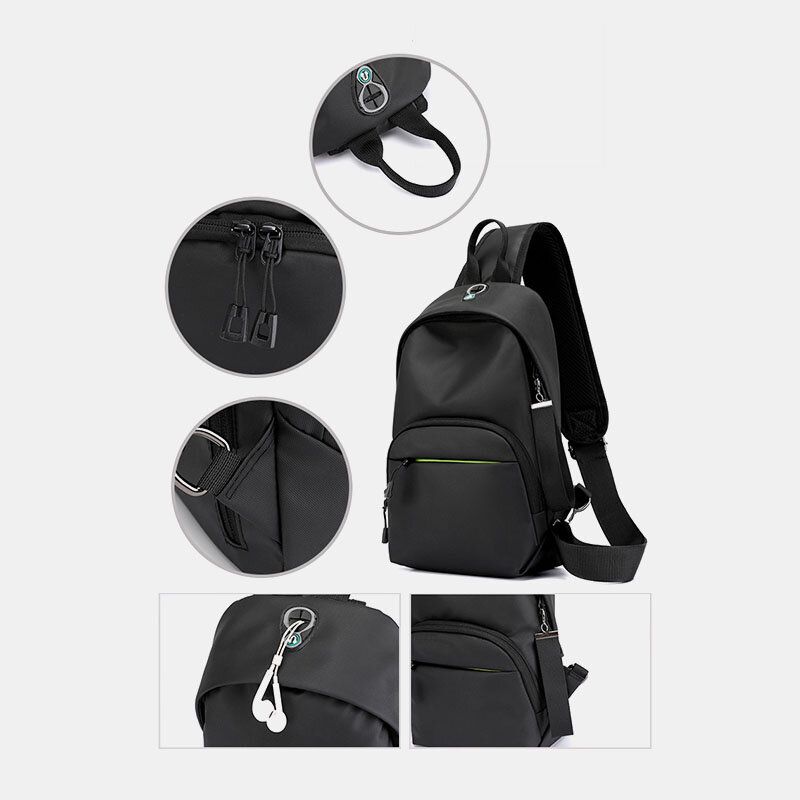 Hombres Nylon Agujero Para Auriculares Impermeable Al Aire Libre Bolso Bandolera Bolso De Pecho Bolso Bandolera