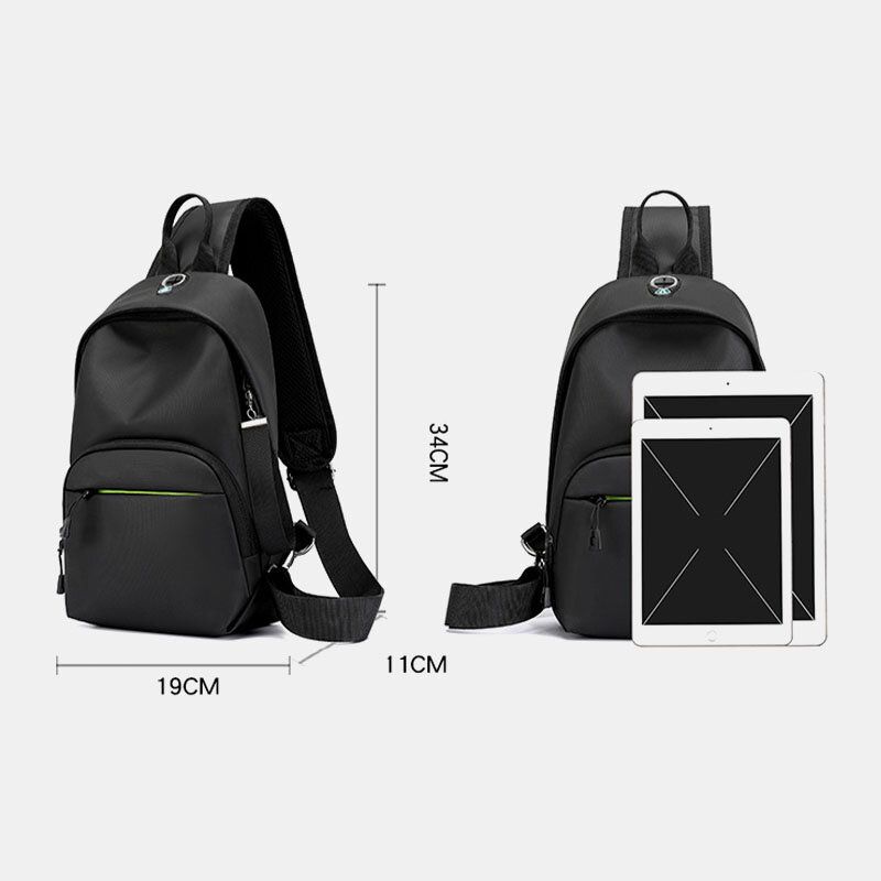 Hombres Nylon Agujero Para Auriculares Impermeable Al Aire Libre Bolso Bandolera Bolso De Pecho Bolso Bandolera