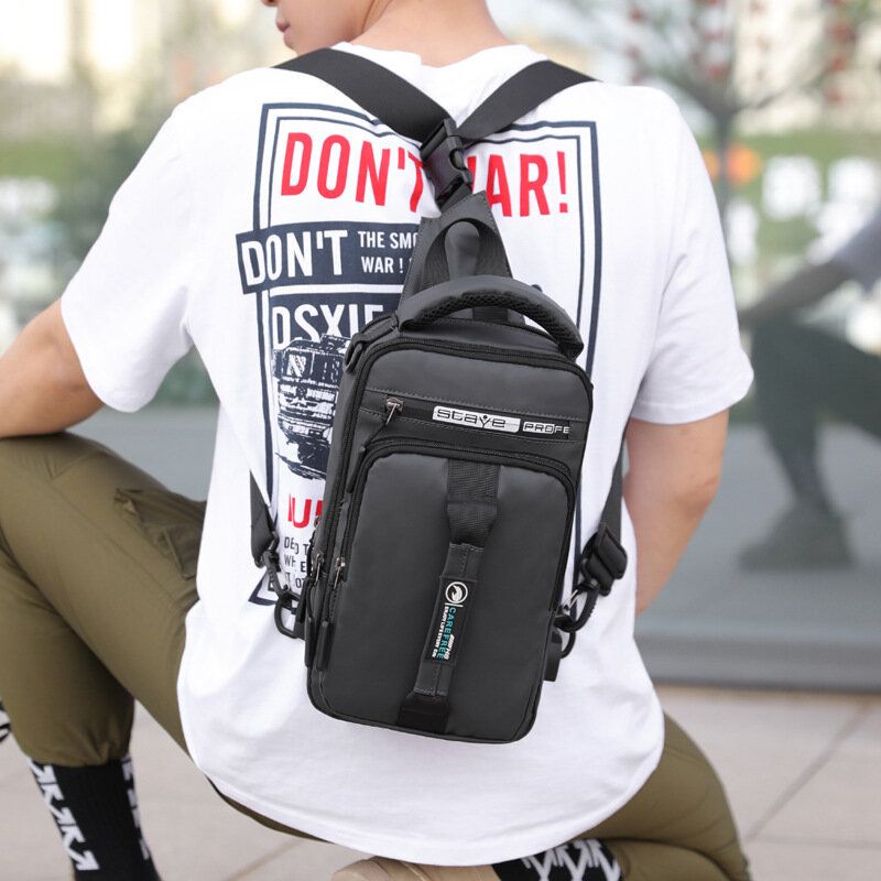 Hombres Nylon Carga Usb Casual Al Aire Libre Breve Bolsa De Pecho Bolsa De Hombro Mochila