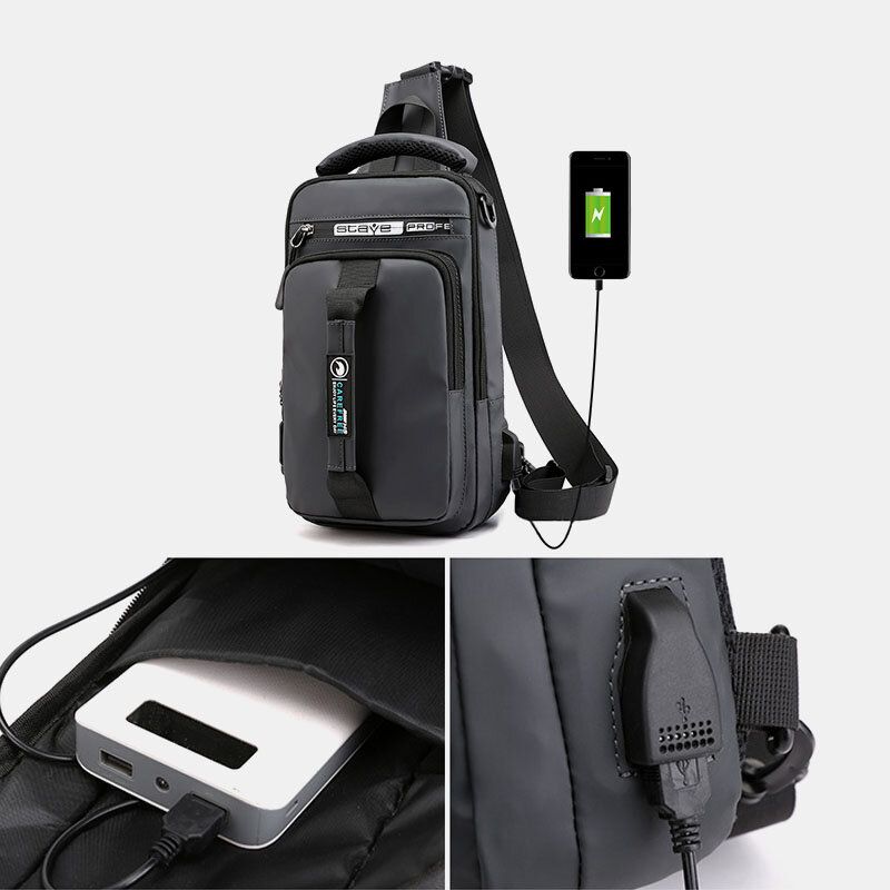 Hombres Nylon Carga Usb Casual Al Aire Libre Breve Bolsa De Pecho Bolsa De Hombro Mochila