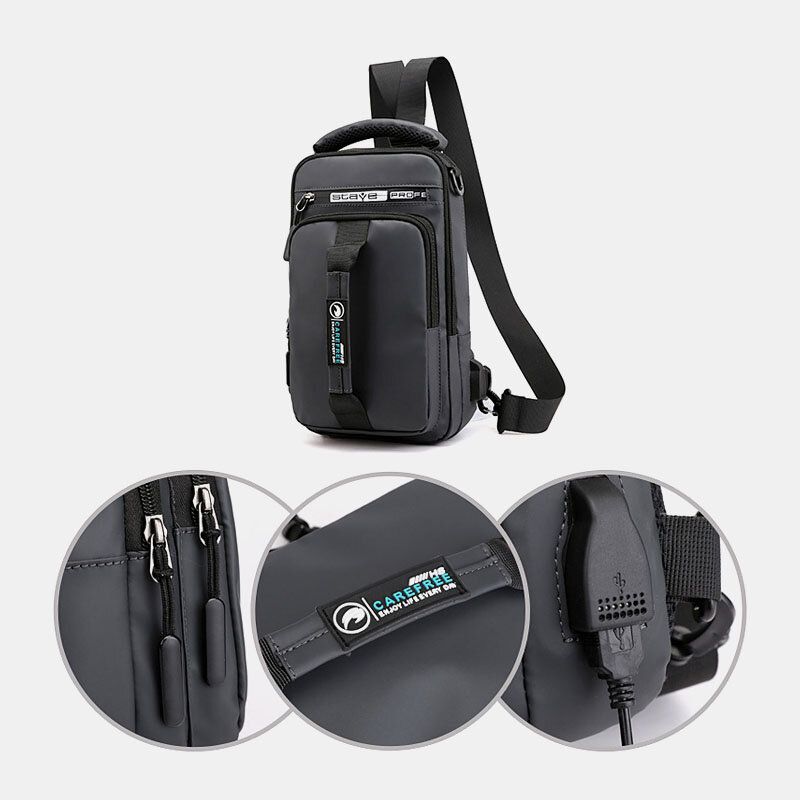 Hombres Nylon Carga Usb Casual Al Aire Libre Breve Bolsa De Pecho Bolsa De Hombro Mochila