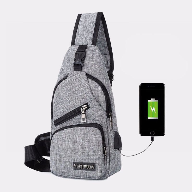 Hombres Oxford Cloth Carga Usb Multi-bolsillo Gran Capacidad Bolsa De Pecho Impermeable Bolsa De Hombro