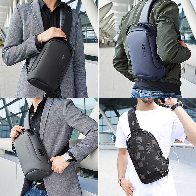 Hombres Oxford Cloth Multi-carry Casual Color Sólido Business Bandolera Bolsa De Pecho Con Carga Usb