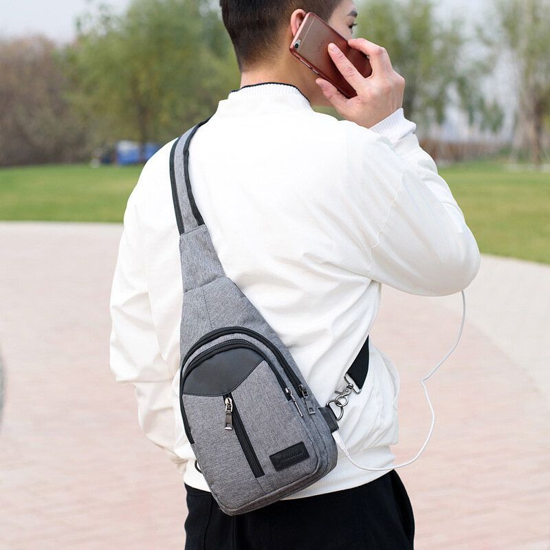 Hombres Oxford De Gran Capacidad Multifunción Auriculares Agujero Carga Usb Bolsas De Bandolera Antirrobo Bolso Bandolera Bolsa De Pecho