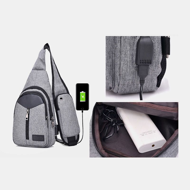 Hombres Oxford De Gran Capacidad Multifunción Auriculares Agujero Carga Usb Bolsas De Bandolera Antirrobo Bolso Bandolera Bolsa De Pecho