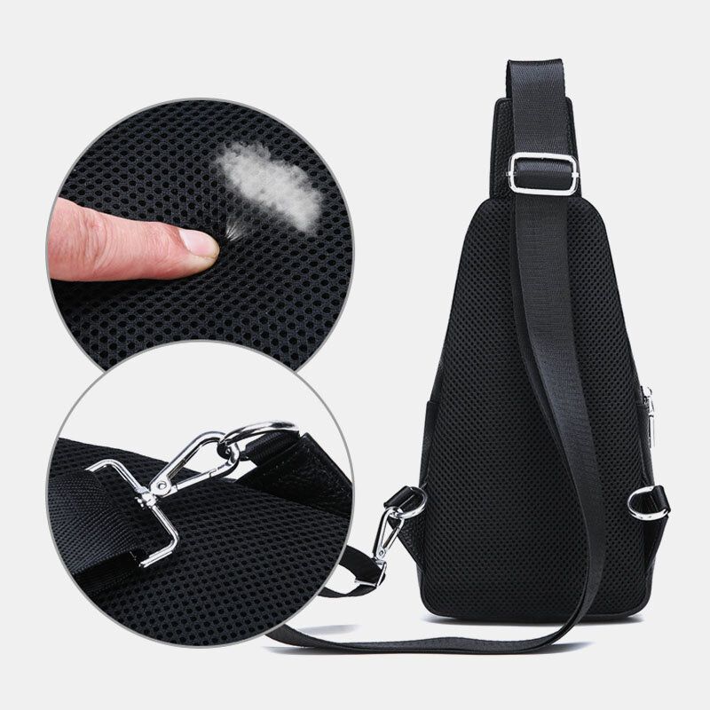 Hombres De Piel De Vaca De Cuero Genuino Multibolsillos Con Doble Cremallera Transpirable Retro Pecho Bolsos Bandolera De Hombro